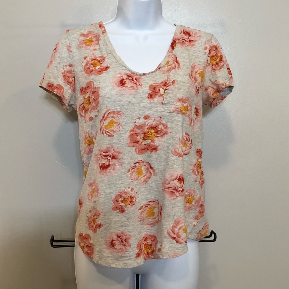 Loft Floral Gray Tee Shirt XS